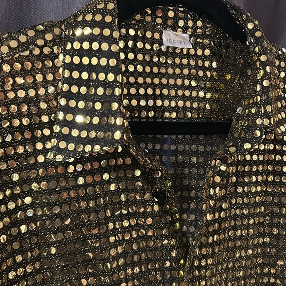 Gold Sequin/Black Mesh button up - Picture 3 of 3